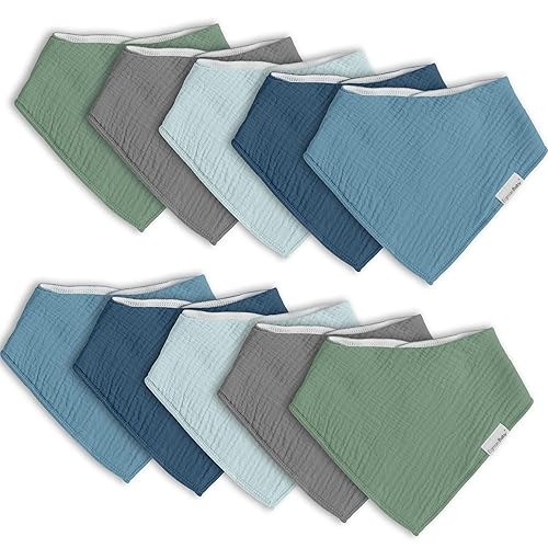 Baberos de muselina para niños y niñas, paquete de 10 baberos súper absorbentes para bebé, bandana para dentición y babeo, 100% algodón suave para