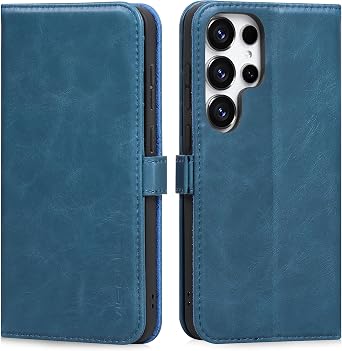 VISOUL Wallet Case for Samsung Galaxy S25 Ultra, Genuine Leather Magnetic Wallet Case Card Holder Kickstand Flip Folio Cover Compatible with Samsung S25 Ultra 6.9 inch Blue