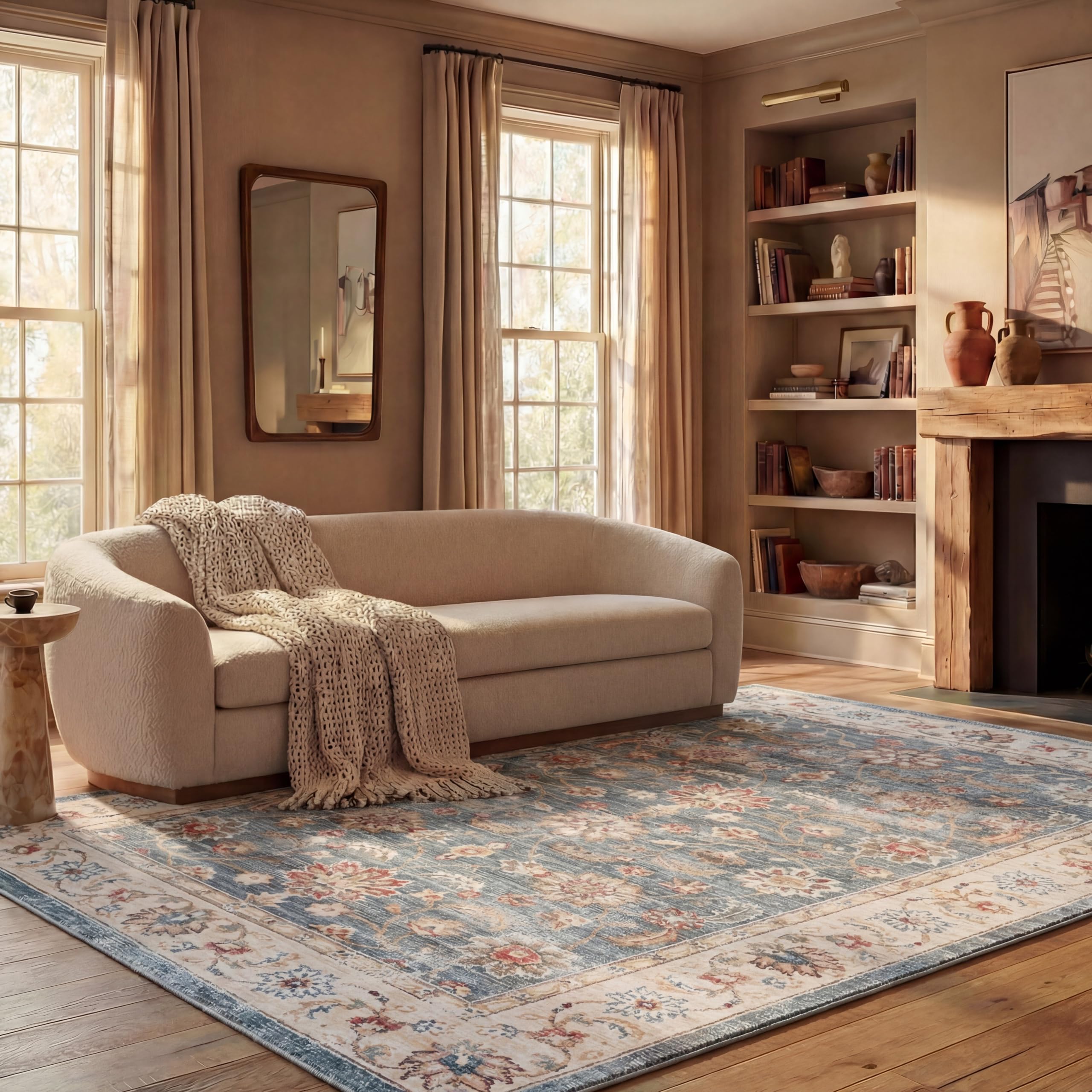 SAFAVIEH Tapis de Sol Vieilli Rug Idéal pour Les Zones à Fort Passage - Lavable en Machine et Antidérapant - Arizona Collection, Tapis à Poil Court, in Vert et Beige, 240 X 300 cm