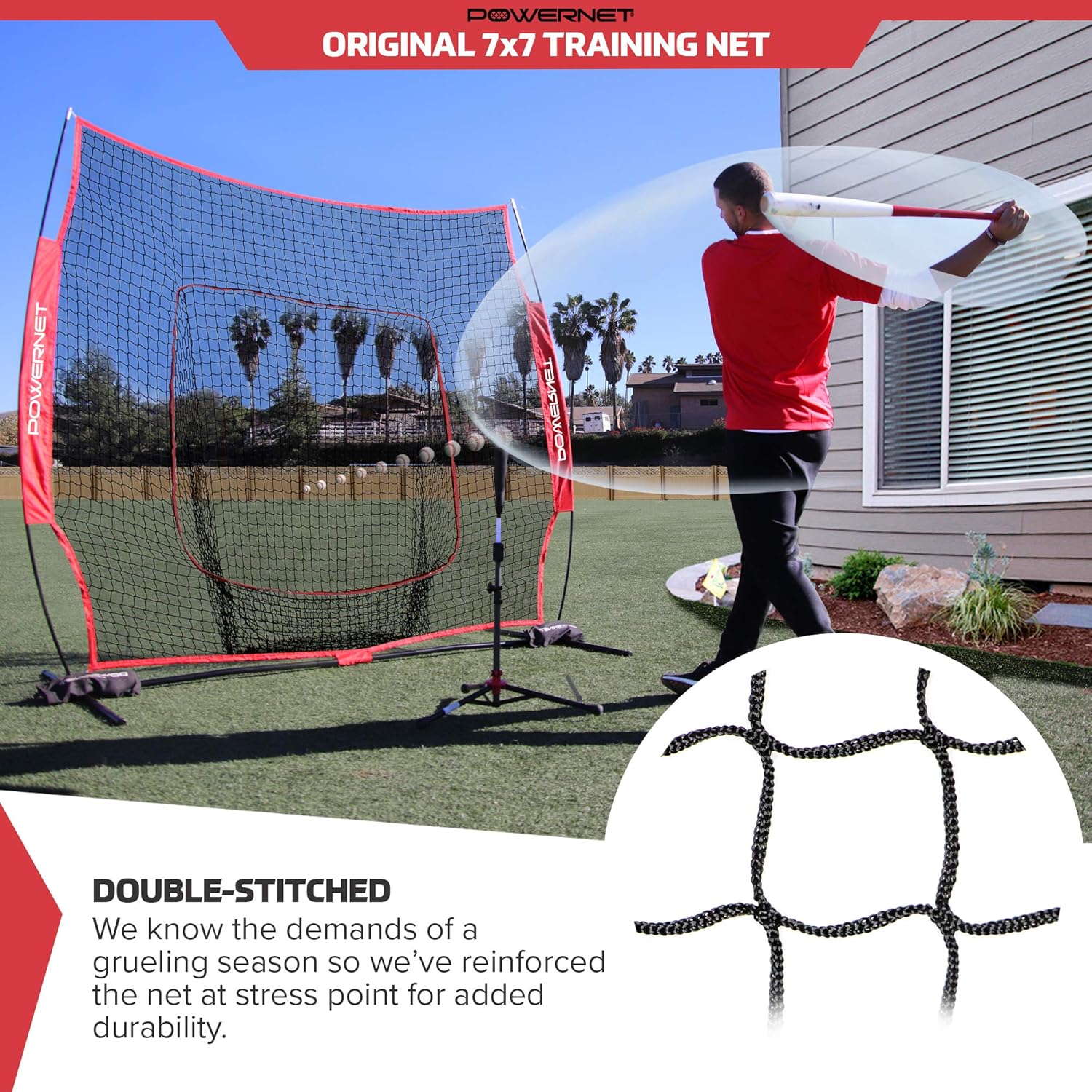 PowerNet Baseball and Softball Practice Net 7 x 7 with Bow Frame : Sports & Outdoors
