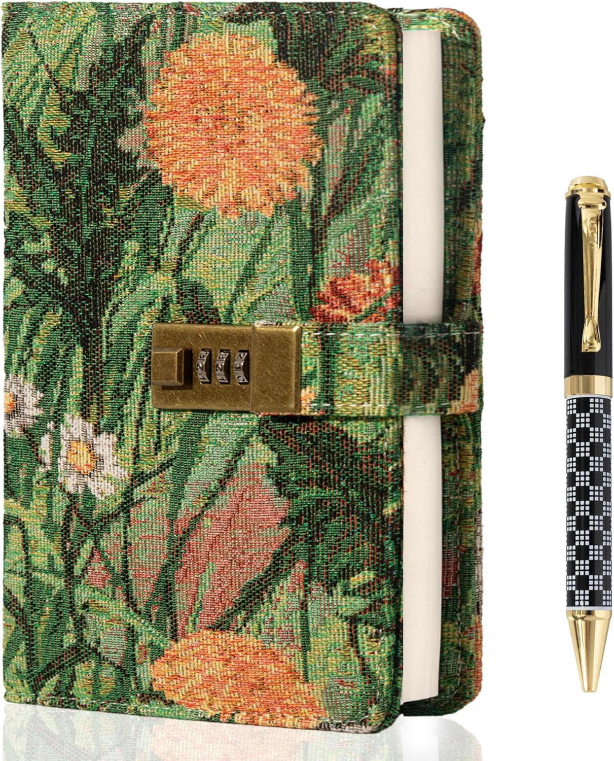 TIEFOSSI Embroidered Diary with Lock, Lined Lock journal for Women Men, Aesthetic Journal with Pen, Hardcover Journal for Journaling Writing Planning, 100 GSM Thick Paper, 224 Numbered Pages