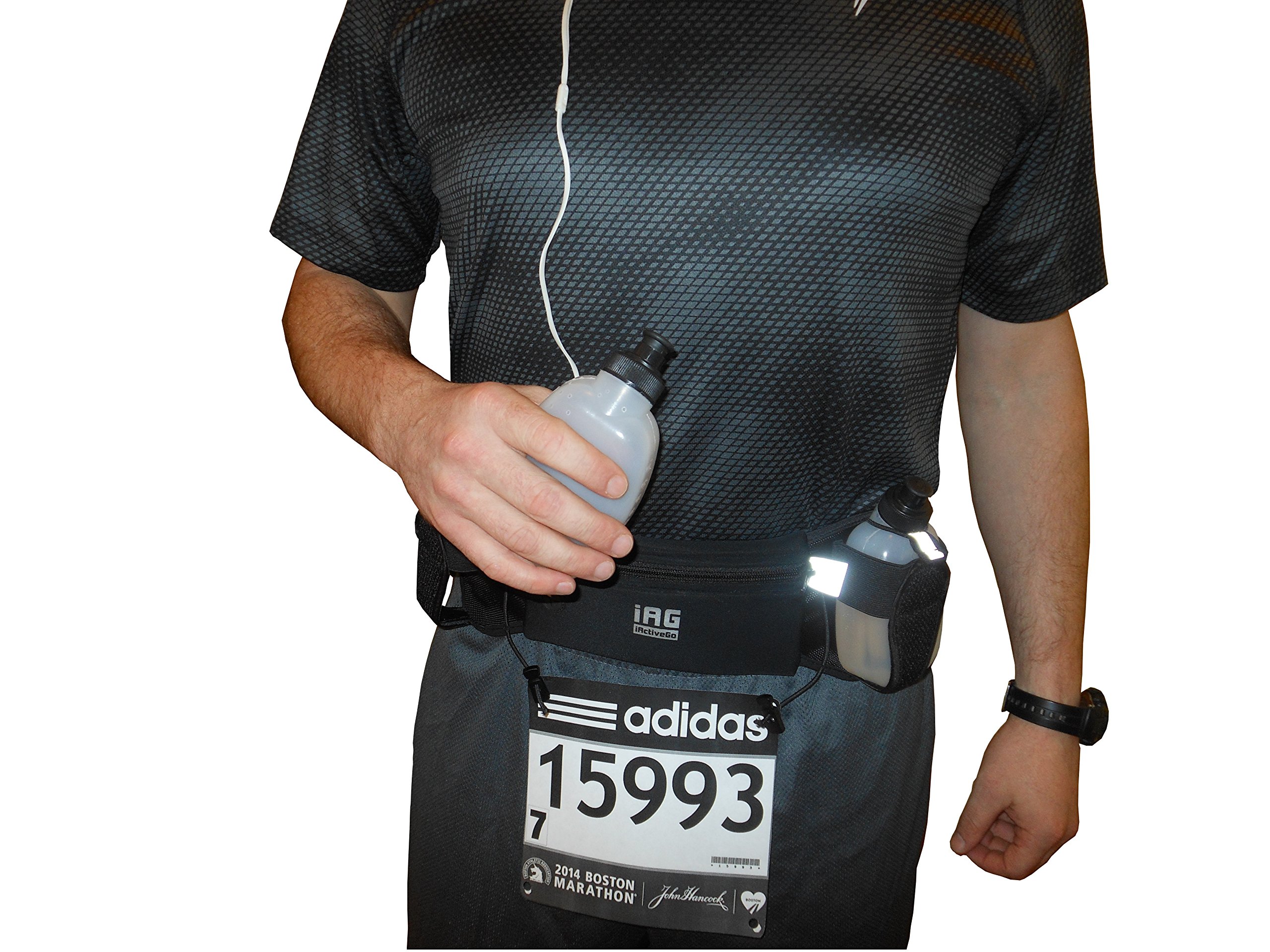 iACTIVEGO Running Belt: (2) Hydration Water Bottles, Adjustable Belt, X-Large Pocket Fits All Smartphones: iPhone 6s 6 5s 5c Samsung Galaxy S6 Edge S5 S4 Note, Walk Run Ride Hike Water Sports 5K