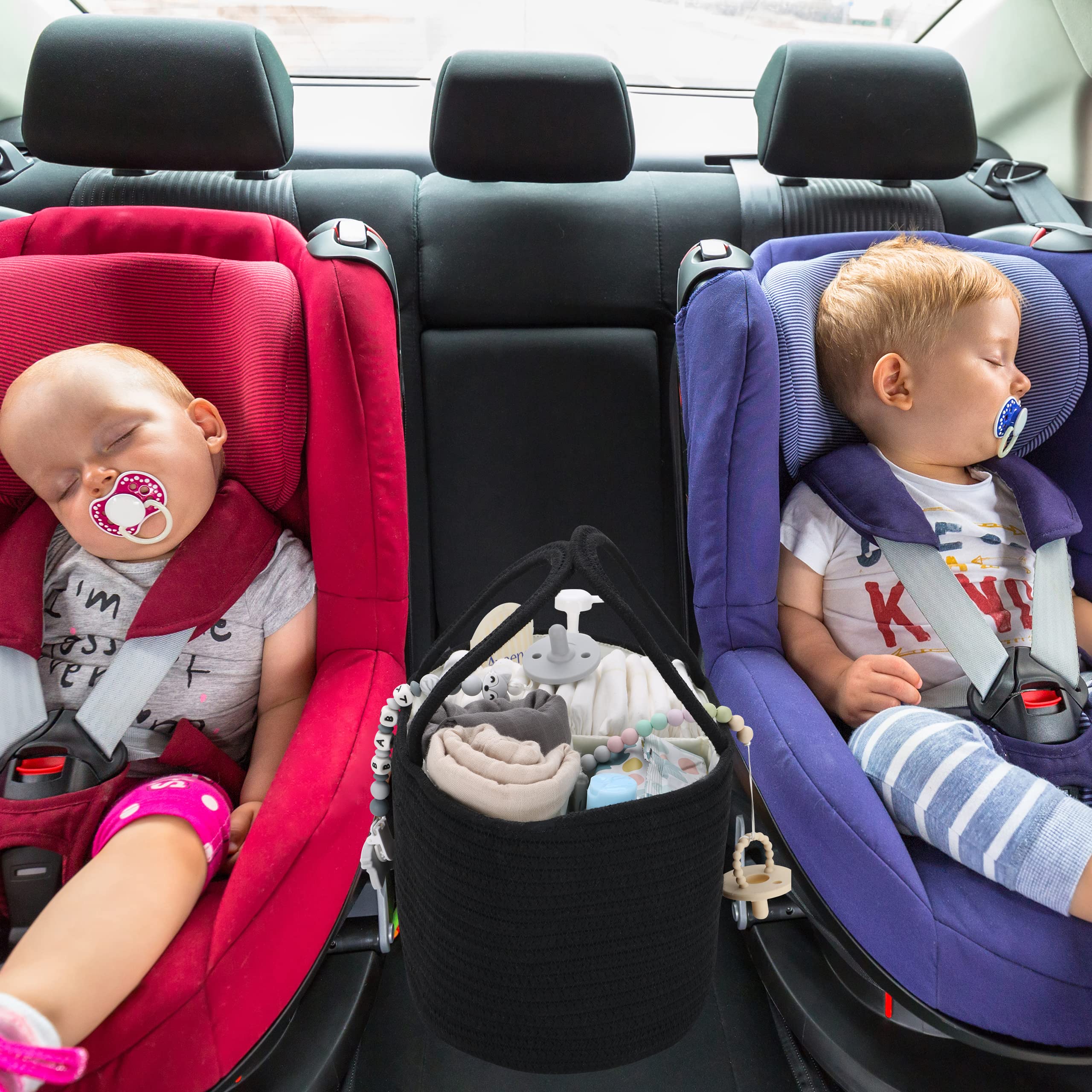 Organizador de pañales para bebés, cesta de almacenamiento para la habitación del bebé con cordón de algodón, bolsa portátil, bolsa para cambiador, y viajes en coche, regalos para baby shower