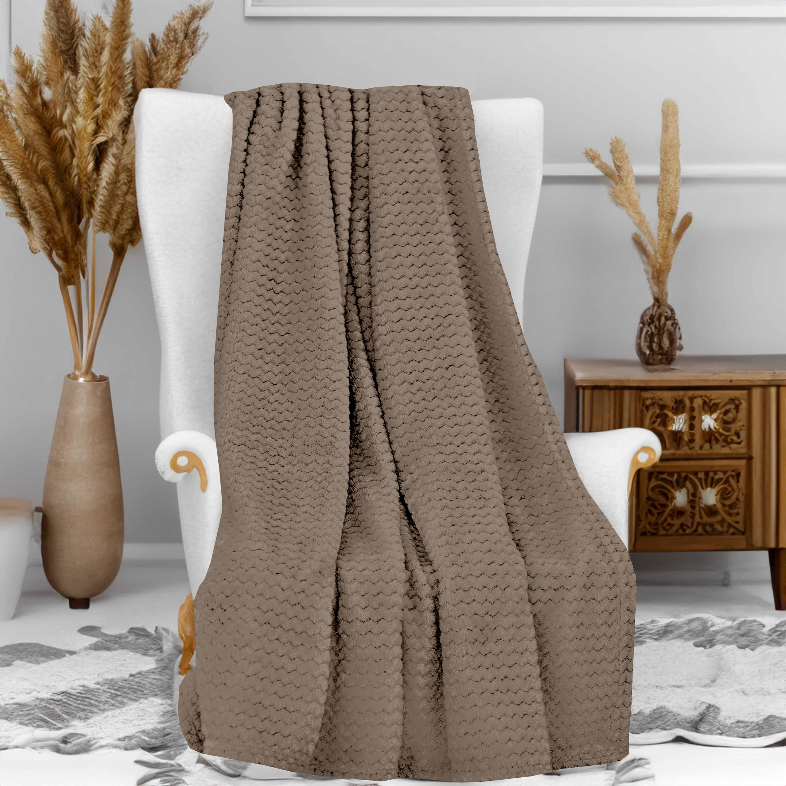 Soleil d'ocre, Microfibre Blanket 120 x 160 cm COCOONING Taupe