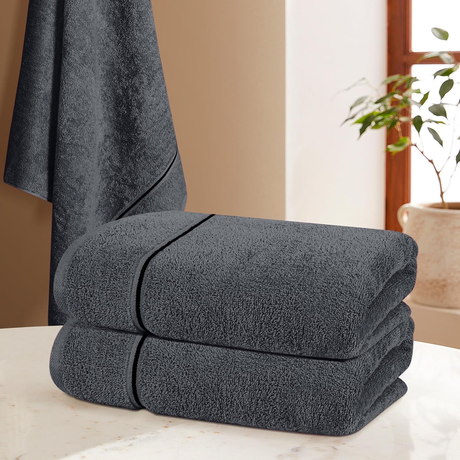 MyOwn Ultra Soft 4 Pack Oversized Bath Towel Set 27x54 inches, 100% Cotton Bath Towels, Highly Absorbant Compact Quickdry & Lightweight Towel, Ideal for Gym Travel Camp Pool - Charcoal Grey