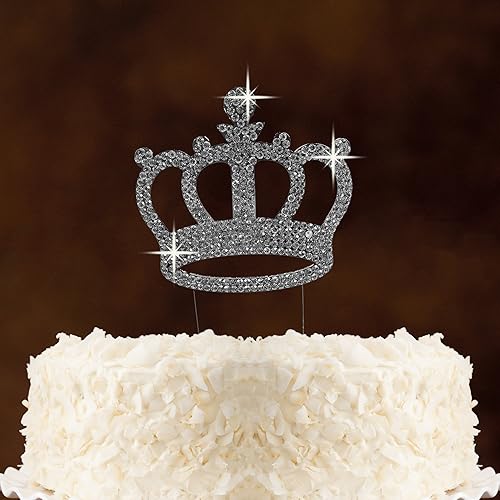 Miniatura 2 de Decoración de pastel de corona de lujo para aniversario, fiesta de cumpleaños y boda. Brillo y destellos. (Plata)