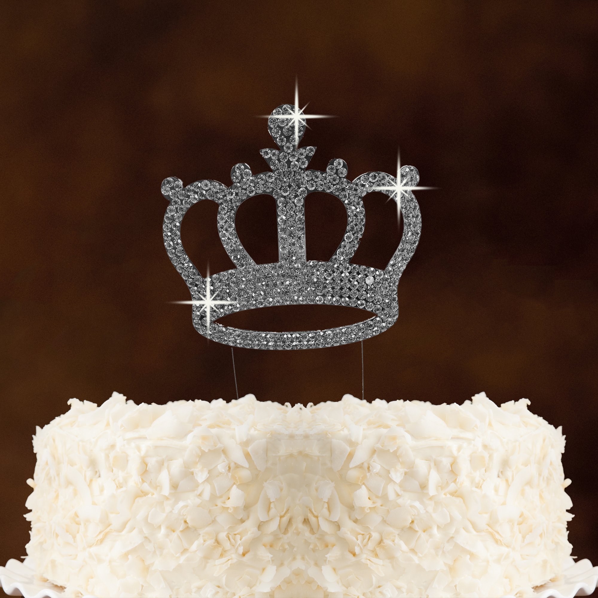 Luxury Crown Cake Topper For Anniversary, Birthday Party & Wedding. Shine & Sparkles. (Silver)