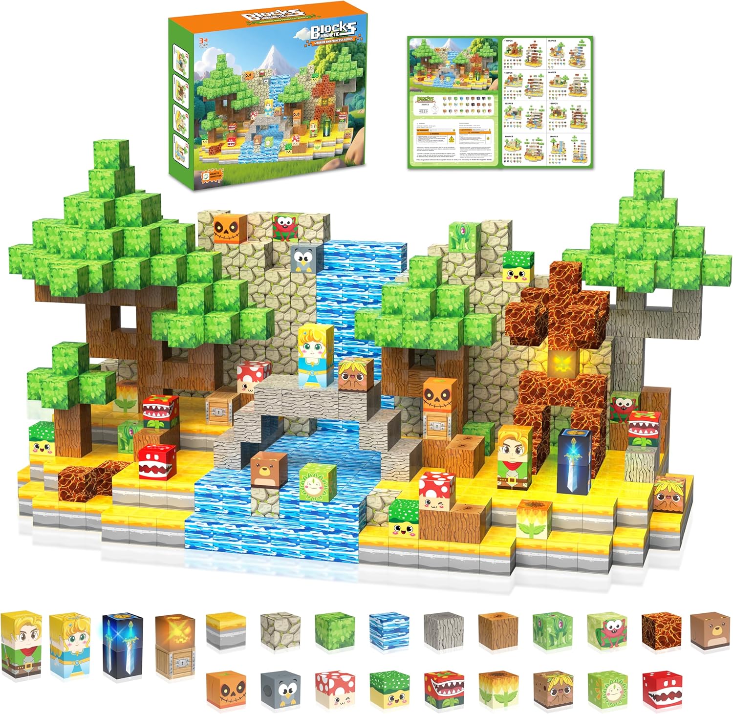 200PCS Magnetic Blocks - Light Up Magnetic Building Blocks Magnet Block Cubes Forest Set, STEM Montessori Sensory Stacking Toys for Kids Boys Girls Ages 3 4 5 6 7 8-12 Holiday Christmas Birthday Gifts