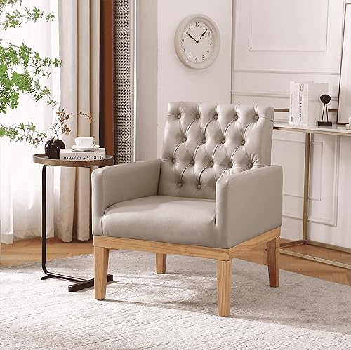Silla decorativa de piel sintética sillón tapizado cómodo sillón con patas de madera en color de tronco y asiento grueso moderna silla de lectura