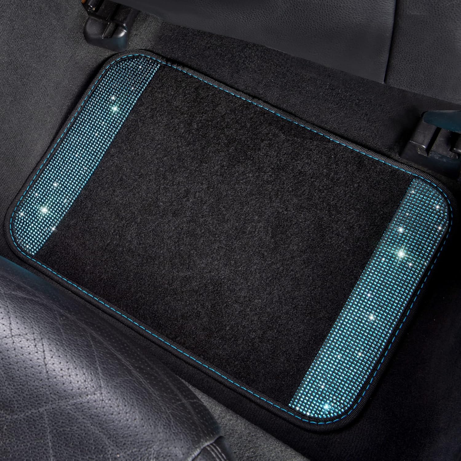 CAR PASS Bling Rhinestones Diamond Waterproof Car Floor Mat, Crystal Sparkly Shining Glitter Carpet, Anti-Slip PVC Heel Pad Universal for Interior Auto SUV,Sedan,Van,4pcs Girly Women Mint Teal Diamond - Image 8