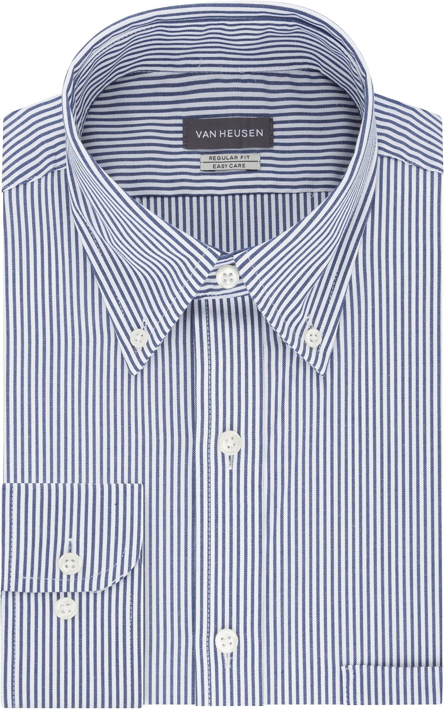 Van Heusen Men's Pinpoint Regular Fit Stripe Button Down Collar Dress Shirt