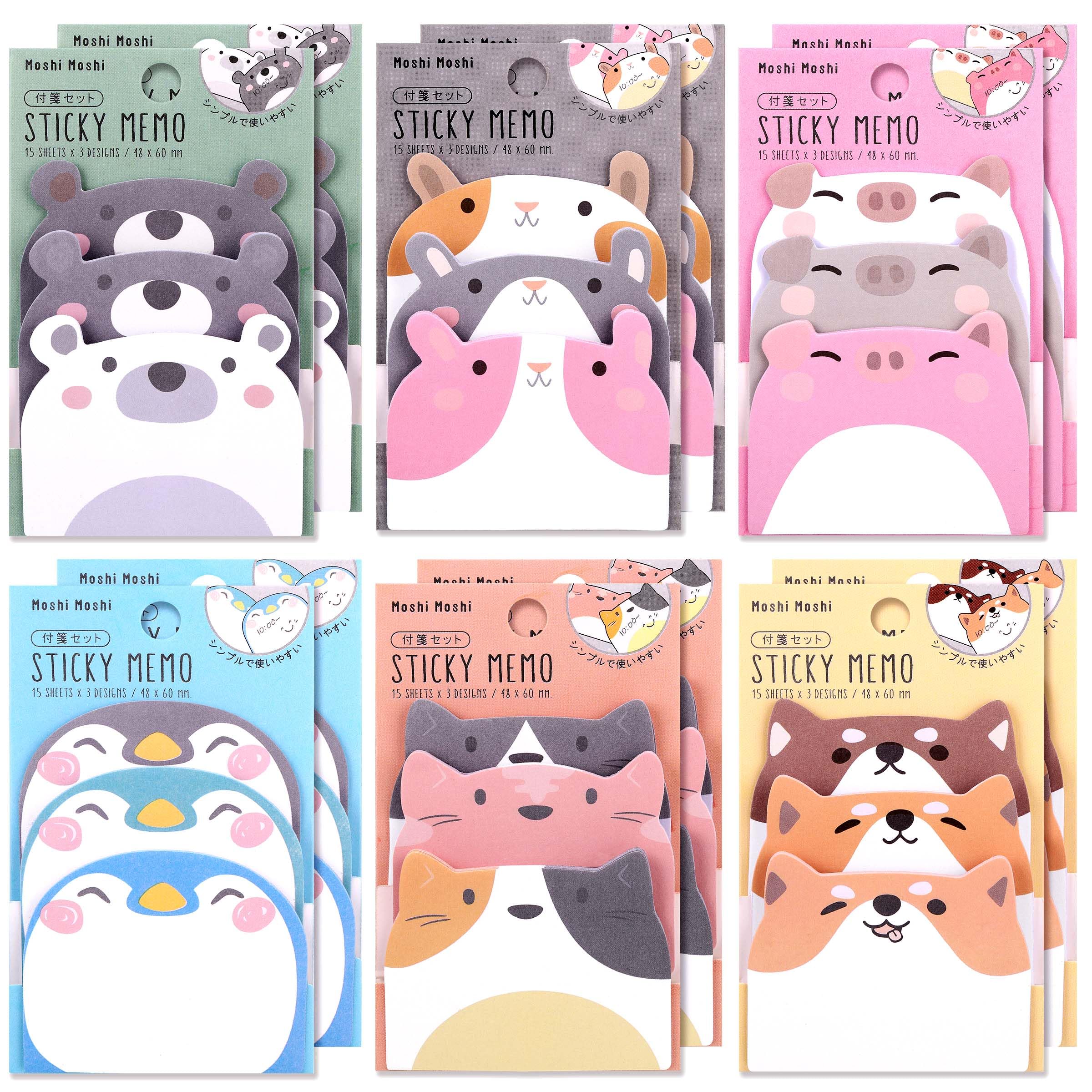 JIANTA Cute Sticky Notes, 12 Pack 540 Sheets Kawaii Cartoon Animal Sticky Notes, Mini Cartoon Notes Animals Shape Markers Flags Self-Stick Memo Pads for School Home Office