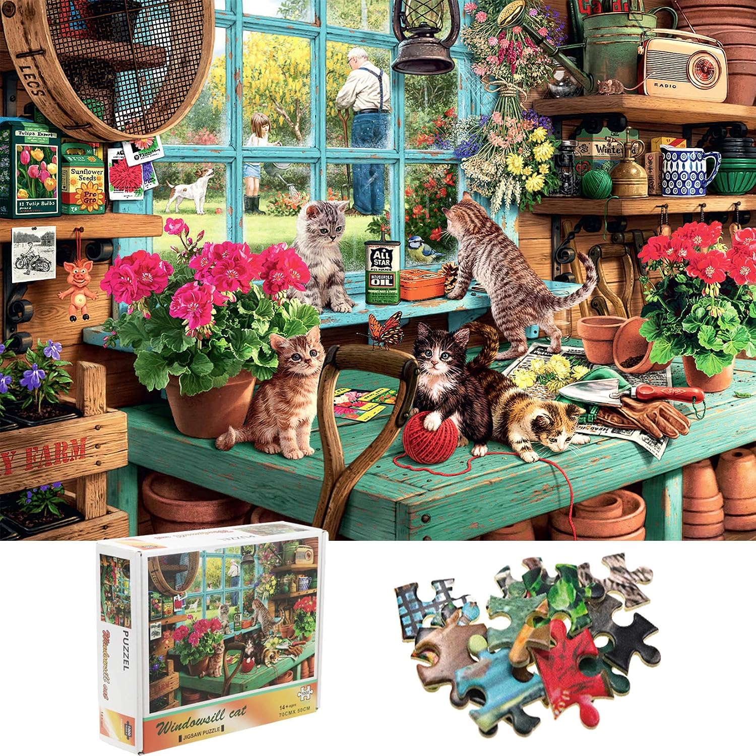 1000 Pieces Puzzle for Adults - Windowsill Cat - Decompression Intellectual Development Puzzle Game(Cat Puzzle,27''*19'',Large)