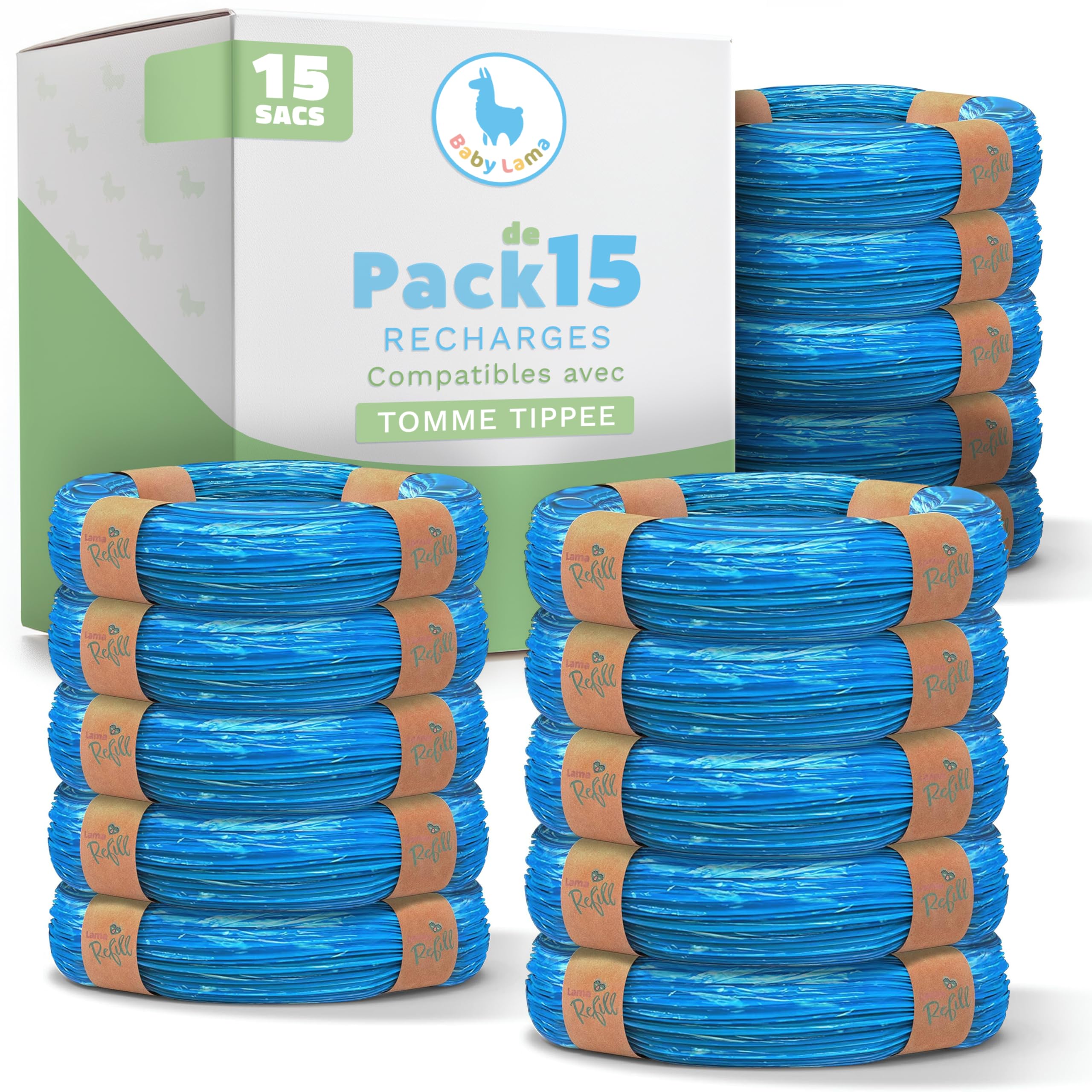 15 Sac Poubelle Couche, Recharge Poubelle à Couche, Compatibles avec Recharge Poubelle a Couche Tommee Tippee, Idéal pour Poubelles à Couches et Recharges.