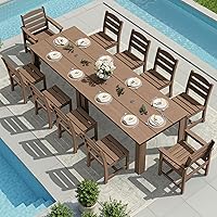 Vista 30 de SERWALL Juego de comedor de patio para 8, juegos de comedor al aire libre para 8 personas con 2 agujeros para sombrilla, mesas rectangulares Blanco