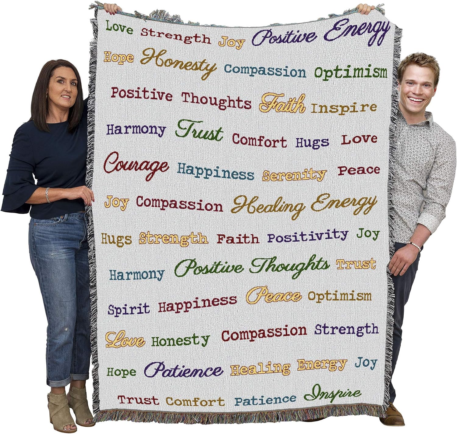 Pure Country Weavers Positive Word Hug Blanket Grey Dots Multicolor - Gift Tapestry Throw Woven from Cotton - Made in the USA (72x54)