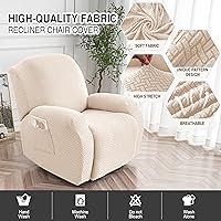 Vista 2 de Genina Funda para Silla Reclinable, Fundas Elásticas para Sillas Reclinables, Fundas para Sofá Reclinable con Rayas Jacquard, Fundas para Sofá