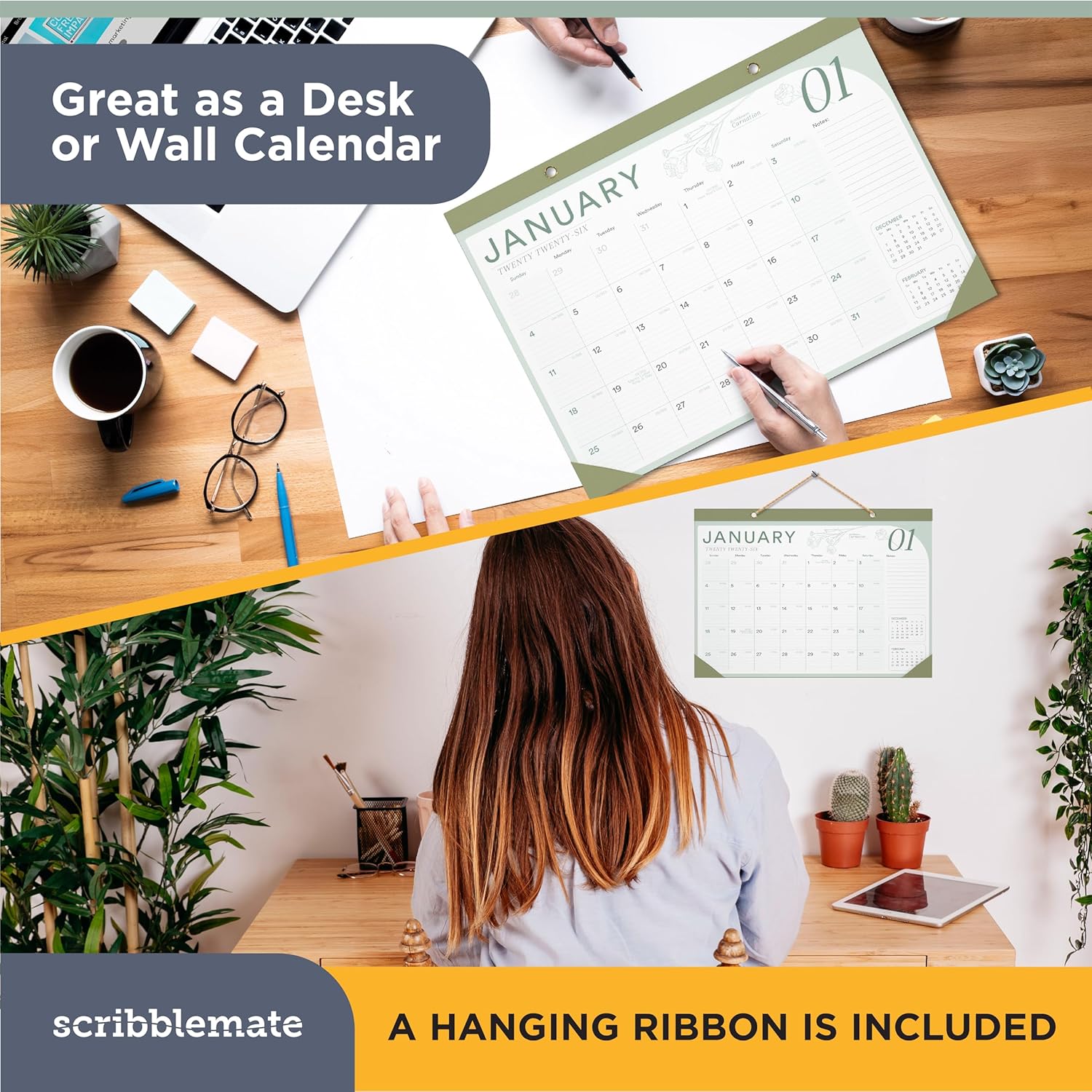 2026 Desk Calendar 17x12 Bulk Runs Until June 2027 Work Calendar with To-do List & Notes 18 Months With Plastic Cover Table Calendar 2026-2027 Desk Calendar With Protective Cover Bulk Planner for Home School Office (Light Green, 6 Pack)