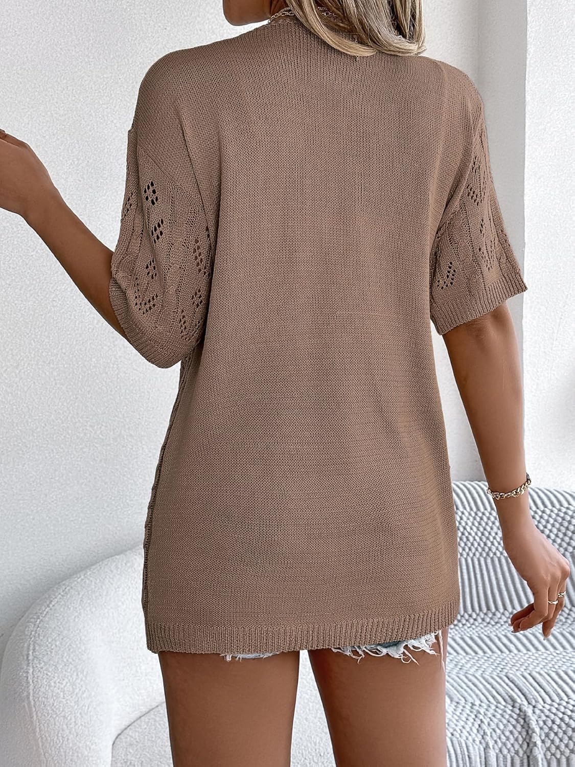 Spicy Sandia Women's Short Sleeve Crochet Cardigan Sweater for Summer Lightweight - Image 6