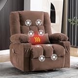 Massage Swivel Recliner Chair with Vibration Massage and Lumbar Heating for Adults&comma;Oversized Rocker Recliner Single Sofa with Side Pocket&comma;Two Cup Holders and USB Charge Port for Living Room