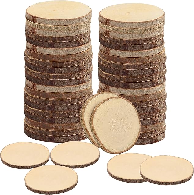 Kurtzy Natural Unfinished Wood Slices (50 Pack) - 3-5cm/1.18-1.97 inches Diameter - Wooden Log Circles with Bark and No Hole - for DIY Arts and Crafts, Christmas Ornaments and Wedding Decorations