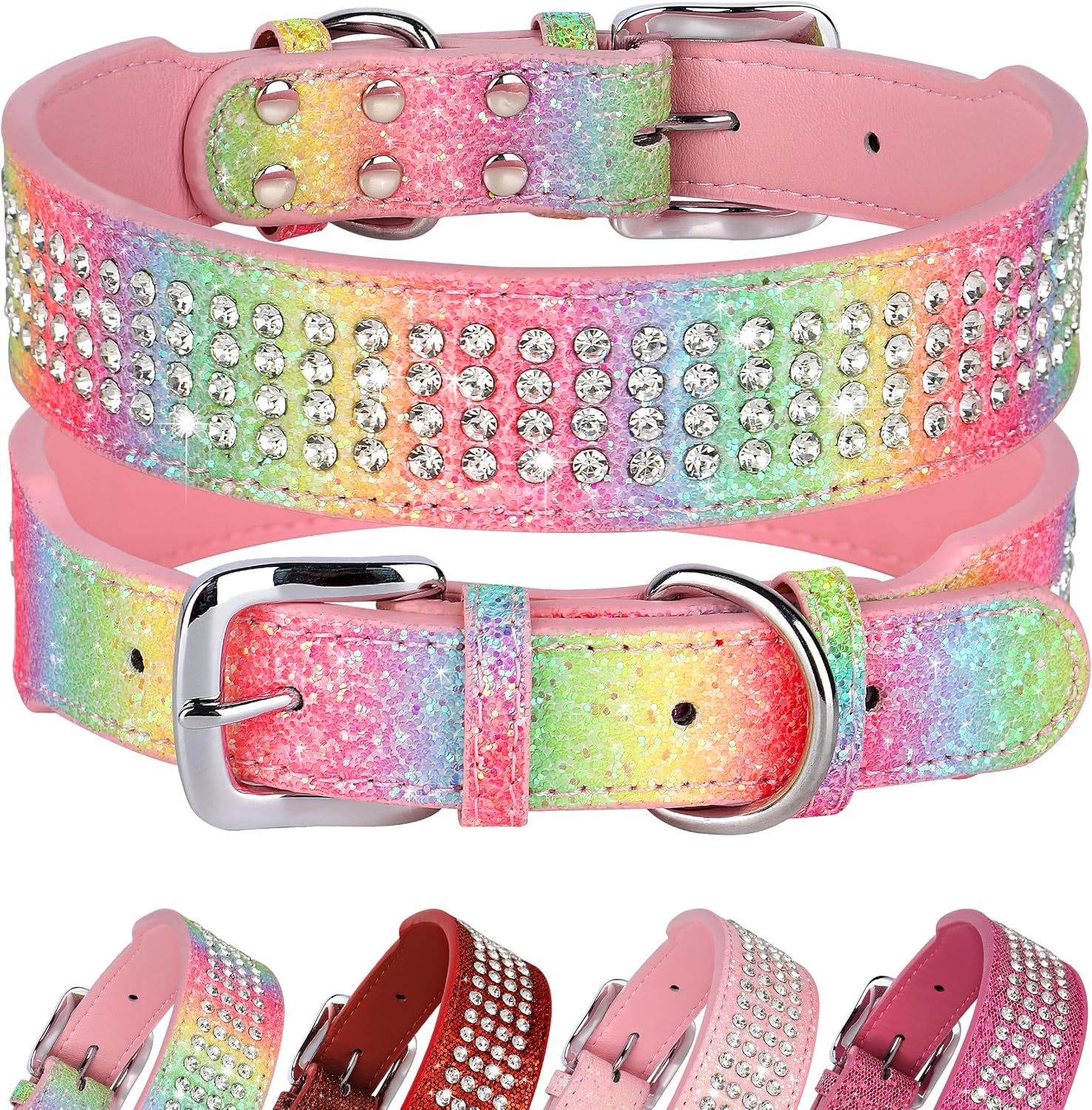Didog Rhinestone Dog Collar with Dazzling Diamonds, 1.5