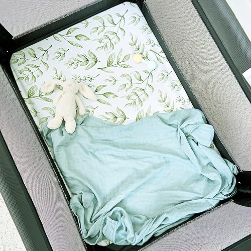 Vista 8 de TCBunny Pack N Play - Juego de 2 sábanas para cuna de bebé de 38 x 26 pulgadas, ultra suaves, 100% algodón, elegante patrón de conejo y jardín