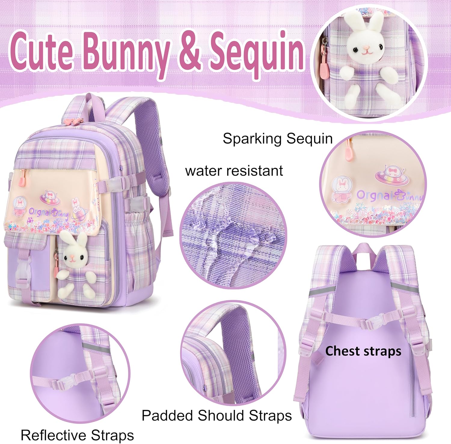 Gazigo Girls Bunny Backpack With Lunch Bag - Cute Elementary School Bookbag For Kindergarten & Preschool
