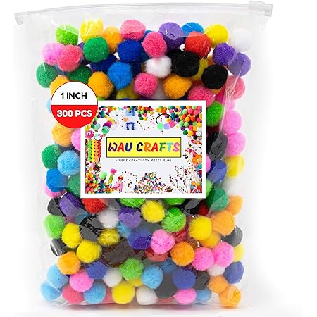 Amazon Com Wau Crafts 300 Pieces 1 Inch Pom Pom Balls Assorted Colored Pompoms For Crafts Multicolored Pom Poms Arts And Crafts And Diy In Resealable Bag Arts Crafts Sewing