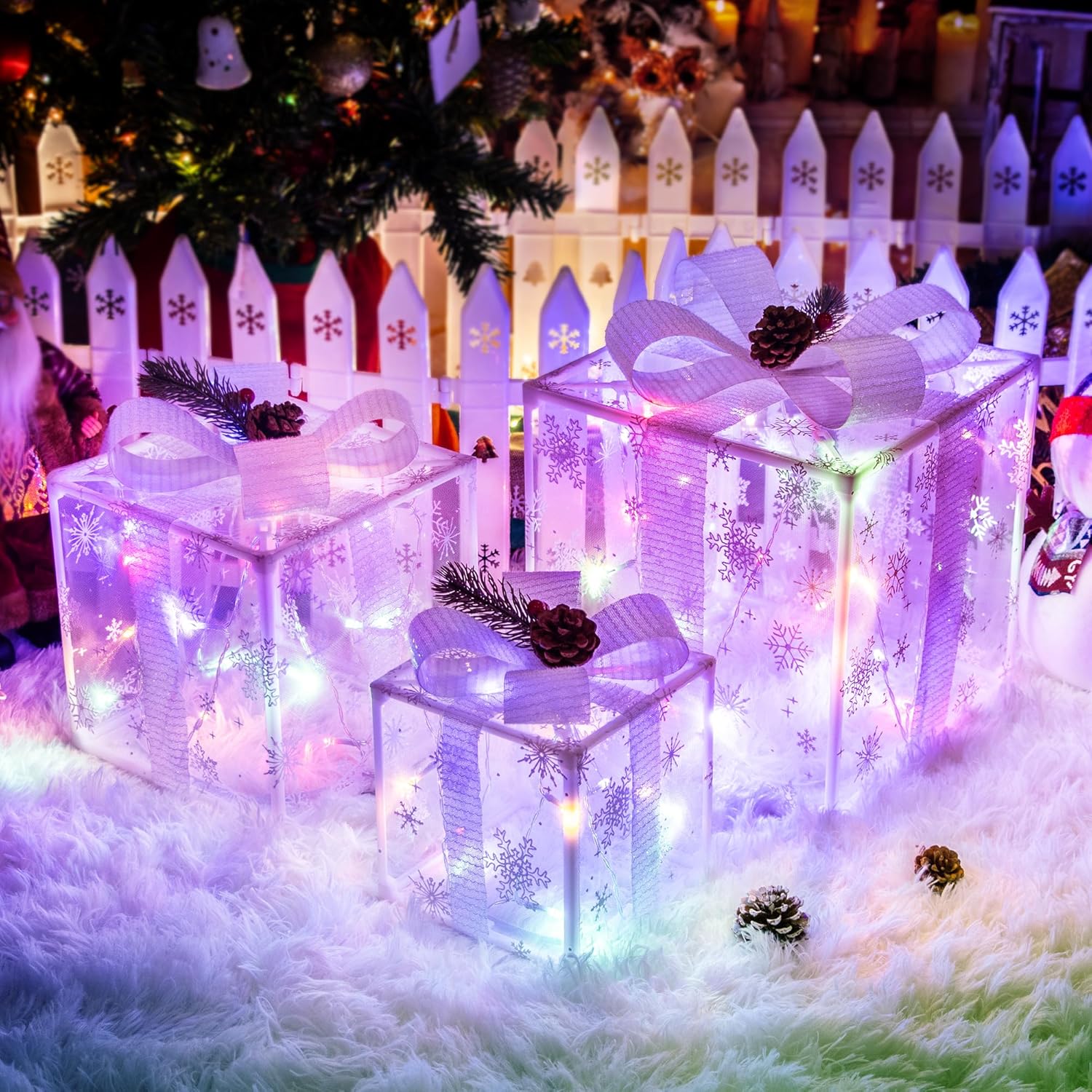 Set of 3 Valentines Day Lighted Gift Boxes,Outdoor Indoor Christmas Decorations,Plug-in 65 LED Light Up Present Boxes for Indoor Outdoor Home Yard Lawn Holiday Wedding Birthday Party Decor