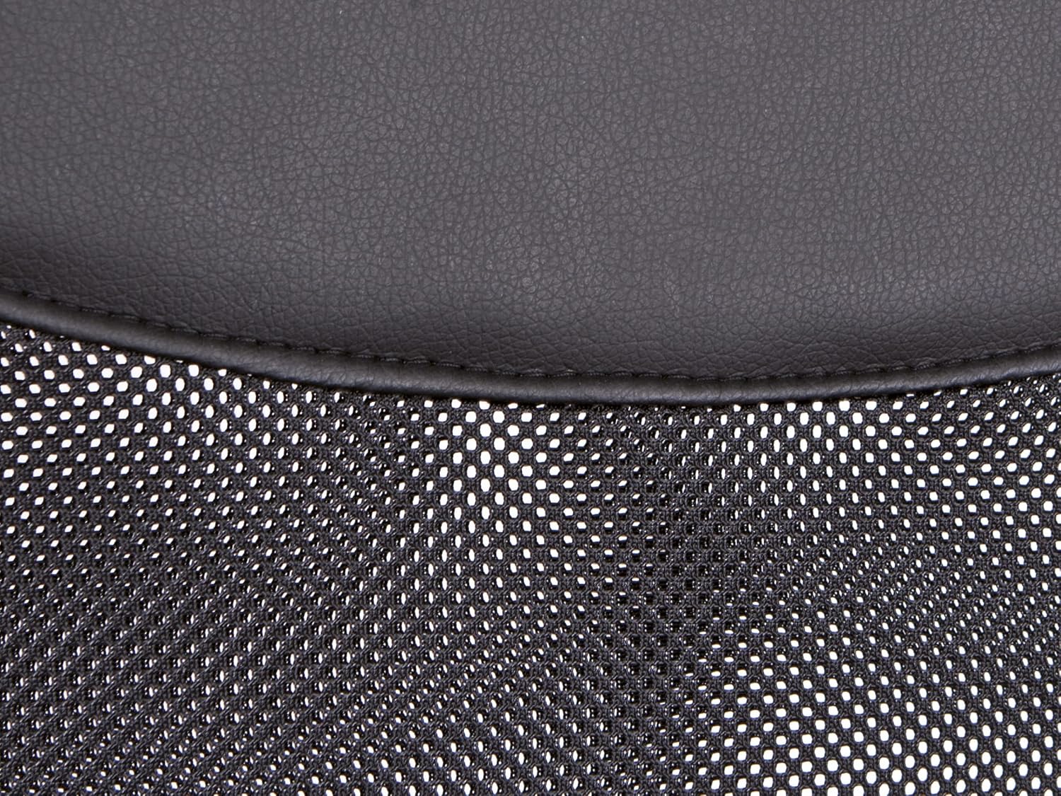 Another close-up of the black PVC and mesh fabric on the chair backrest