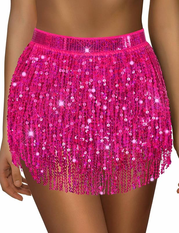 Sequin Skirt Sparkly Skirt Belly Dance Skirt Glitter Skirt Rave Sparkle Skirt Sequin Tassel Skirt Fringe Hip Scarf Women
