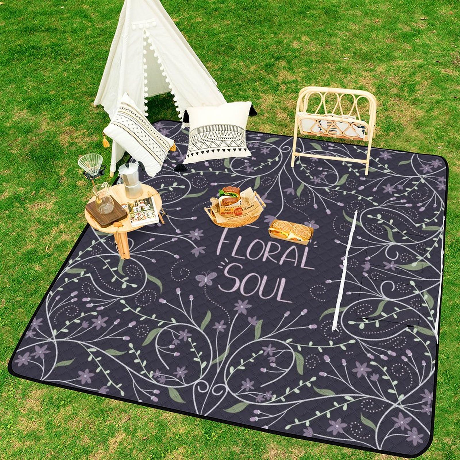 3D Stampa Anima floreale Coperta Picnic Impermeabile Stuoia Spiaggia Pieghevole Coperta Da Picnic Per Pic-nic, Spiaggia, Campeggio, Parco, Giardino, Estate 200x200cm