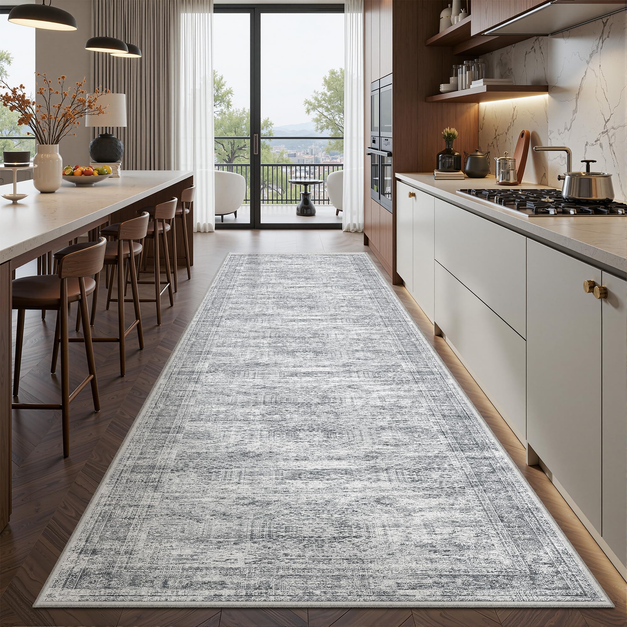Restydon Kitchen Runner Rugs Non Skid Washable - 2.5 x 10 Runner Rug with Anti Slip Backing, Ultra-Thin Soft Rug Runner for Hallway, Bedroom, Living
