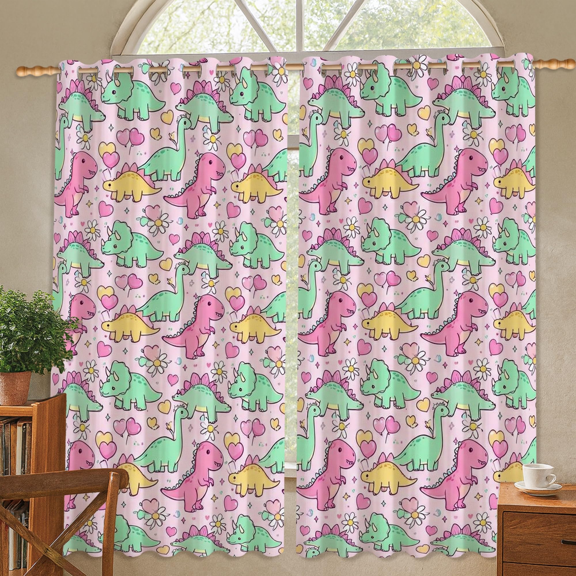 Rideaux occultants motif dinosaure 106x114cm pêche pour chambre