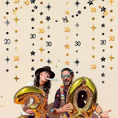 Miniatura 80 de Decoraciones de cumpleaños número 30 color azul aguamarina, guirnalda de estrellas con círculos y lunares metálicos para colgar en banderines, telón