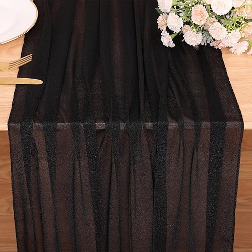 Camino de mesa de gasa negra de 10 pies, romántico, rústico, transparente, 30 x 120 pulgadas, gasa de tul para decoración del hogar de Halloween