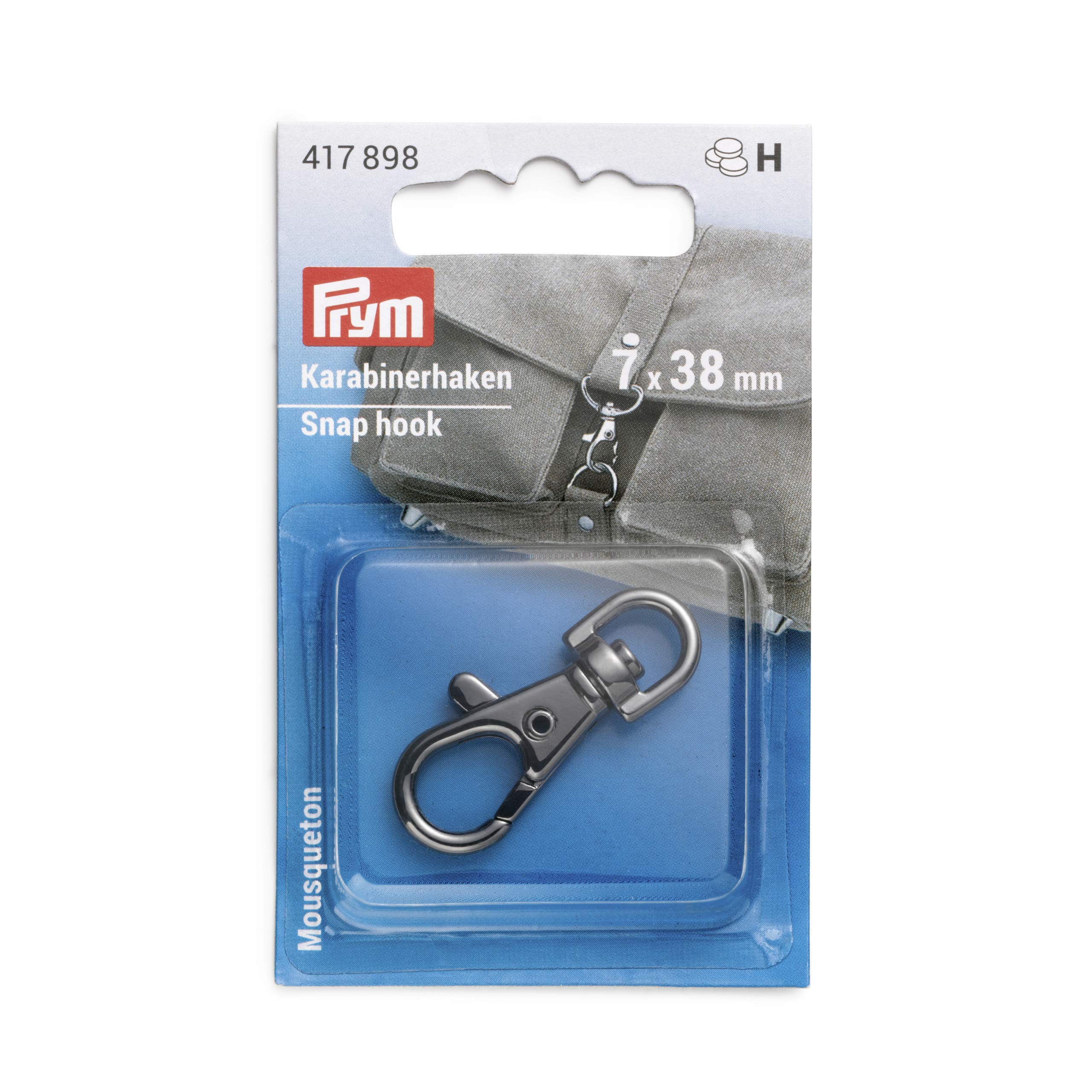 Prym Carabiner Hook, Zinc Alloy, Gunmetal, 7 x 38 mm