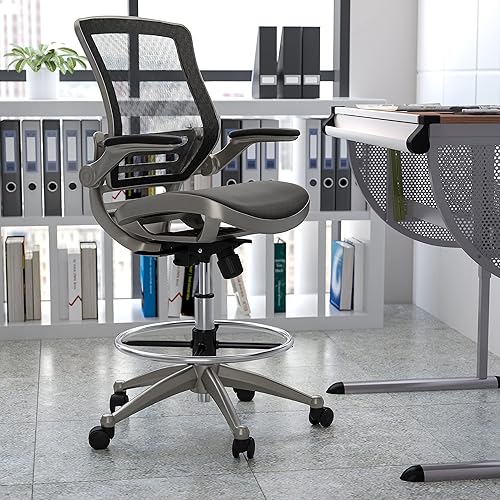 Miniatura 2 de Flash Furniture Waylon - Silla de oficina giratoria de respaldo medio con anillo ajustable para el pie y altura del asiento, silla ergonómica de