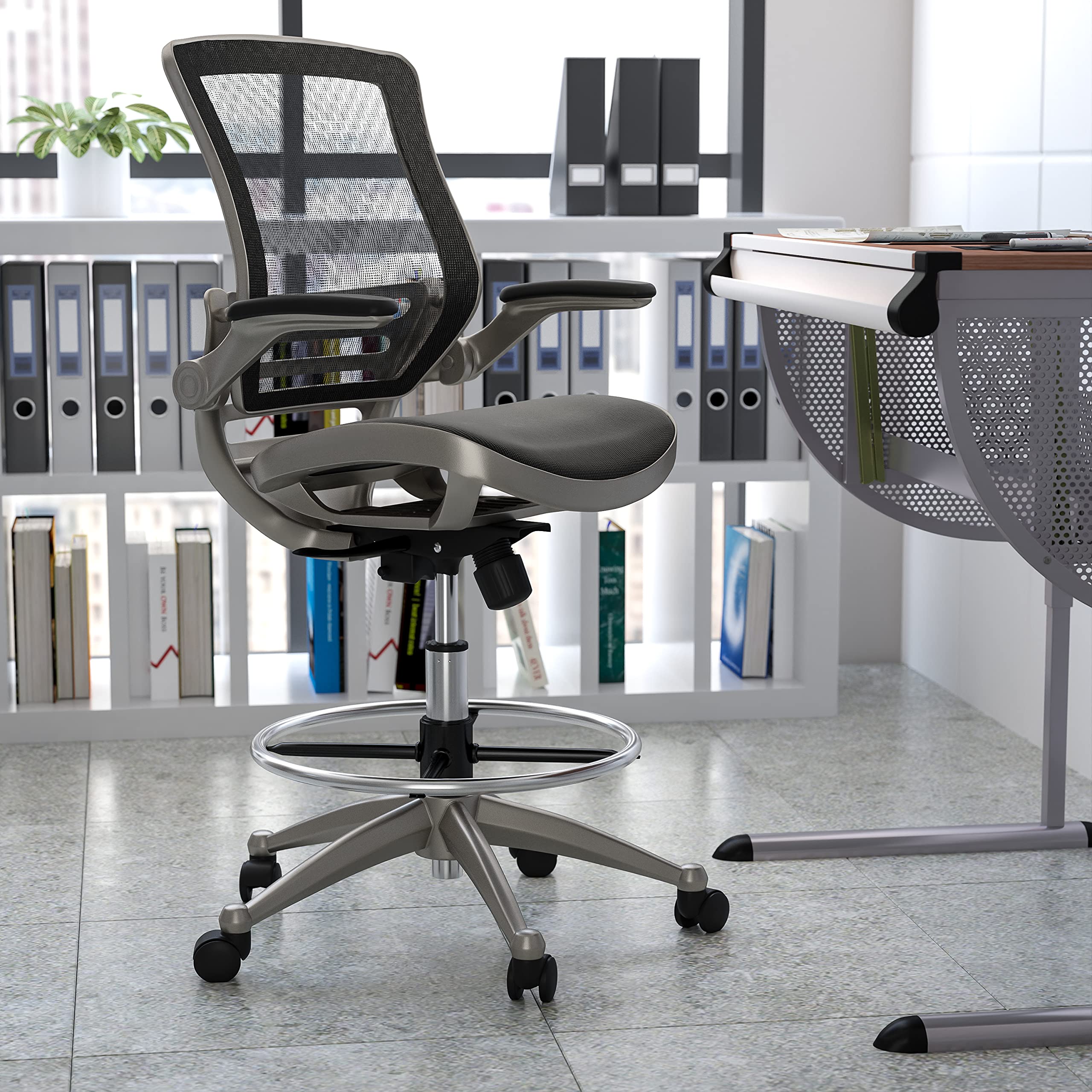 Flash Furniture Bürostuhl Mit Hoher Rückenlehne – Verstellbarer Fußring & Armlehnen, 250 Lbs Belastung