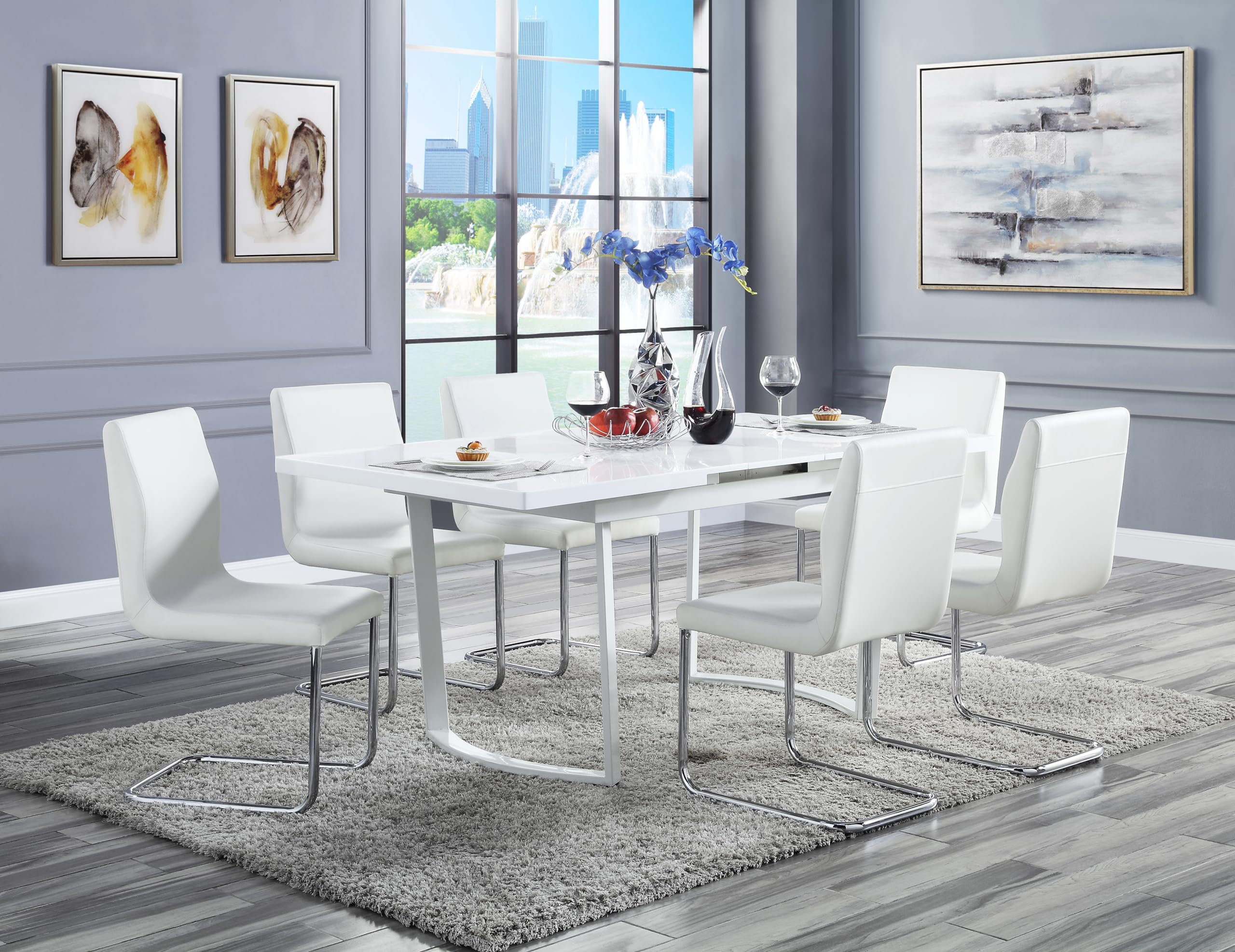 VerveVillaHigh Gloss White Finish Contemporary Palton Dining Table, 60"~72" L x 38" W