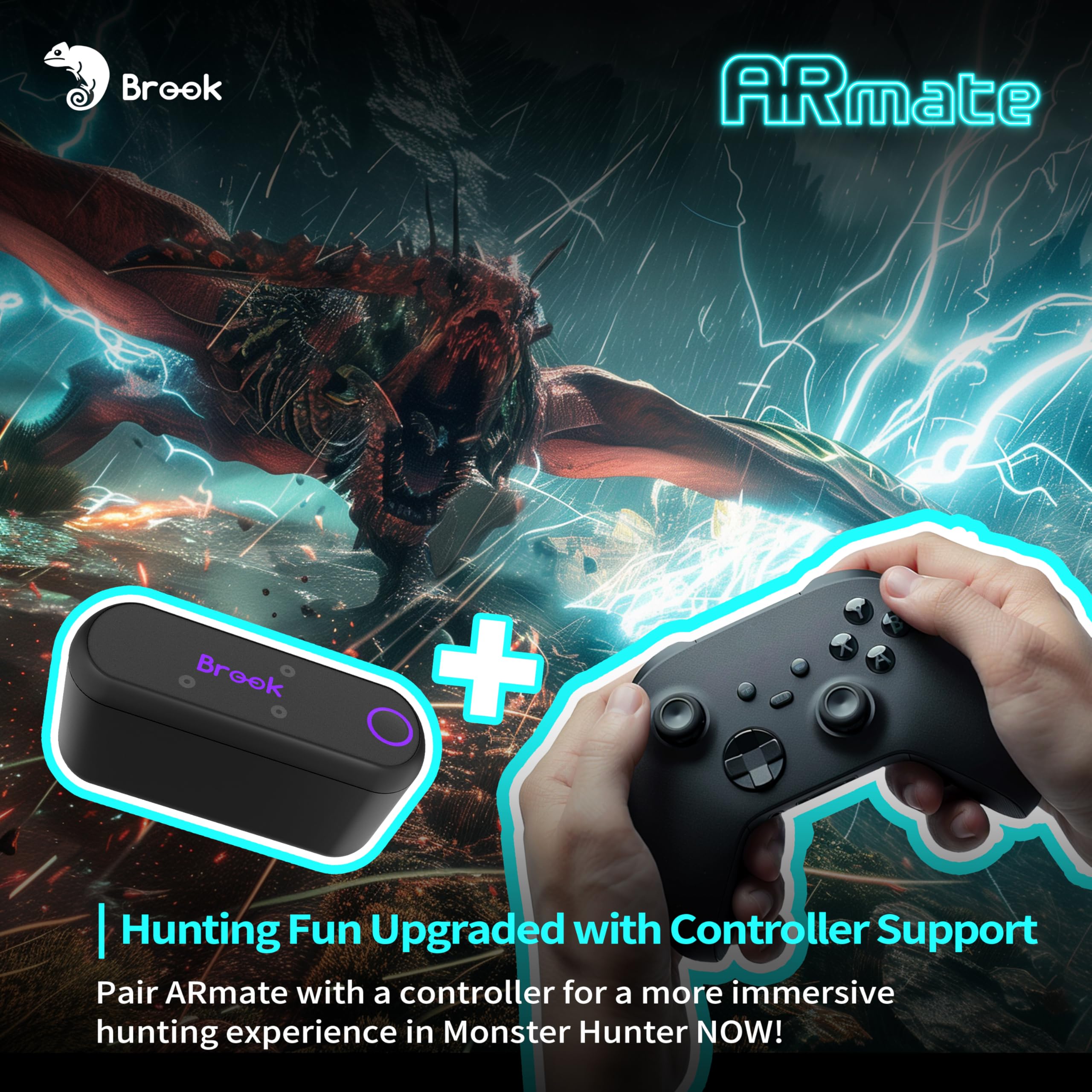 Brook Gaming AR Mate – Accessoire de jeu AR portable pour Pokémon GO, Monster Hunter, Pikmin | Smart Roam, Quick Catch, Fast Spin, vitesse contrôlée par application, prise en charge de la manette Xbox
