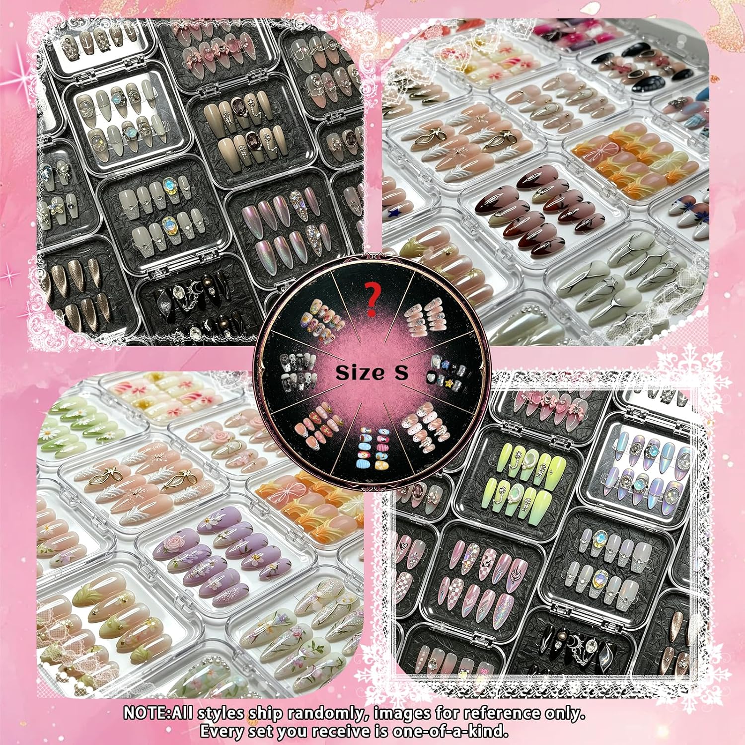 LYDZTION Mystery Press On Nails Surprise Box,Random 10Packs (100Pcs) Press on Nails Square Almond Short Long Manicure Kit for Women with Storage Case, Mini File, Manicure Stick, Tool, S