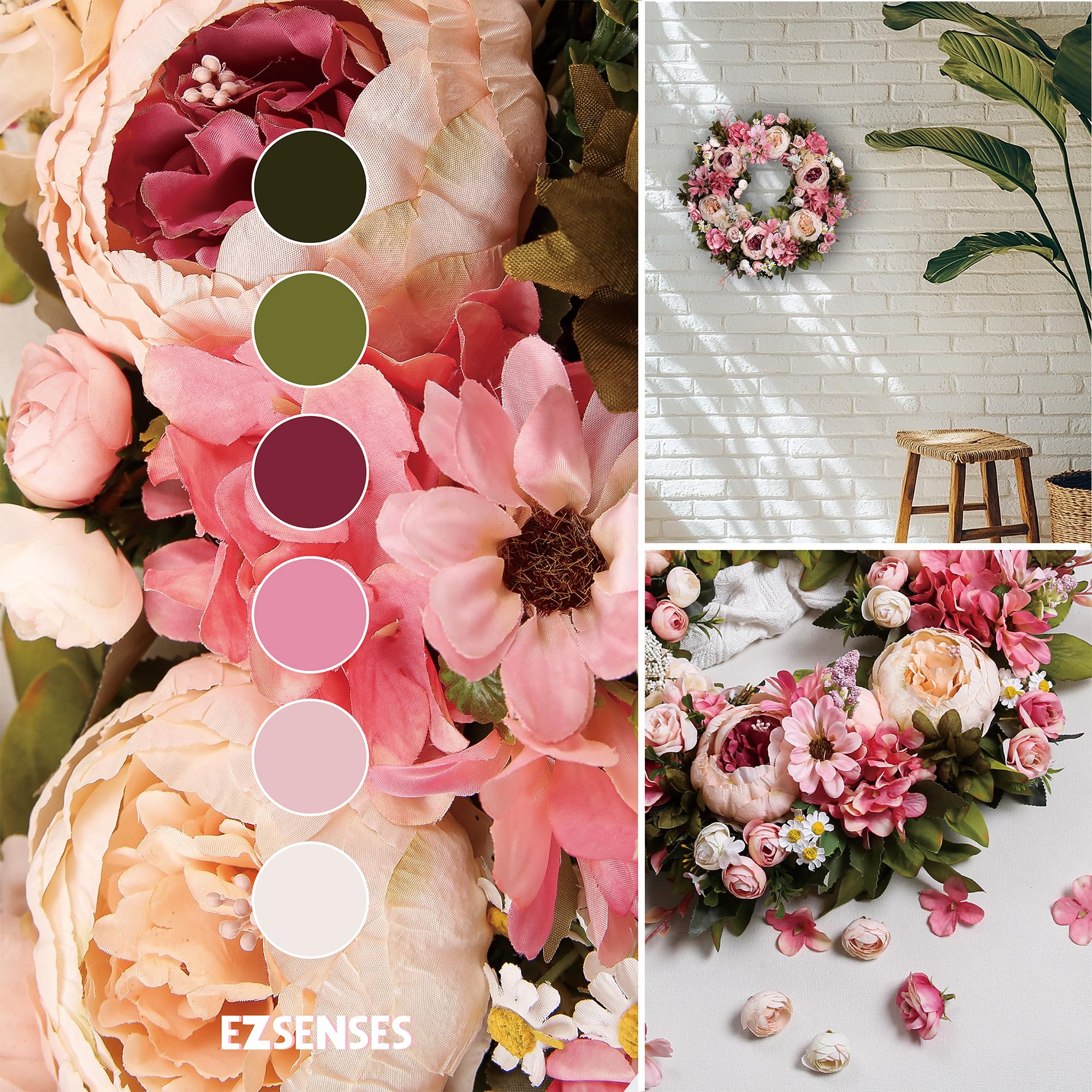 Couronne florale artificielle pour porte d'entrée, décoration d'intérieur, festival, fête, mariage, nouveaux propriétaires, décoration saisonnière, cadeau de pendaison de crémaillère (rose)