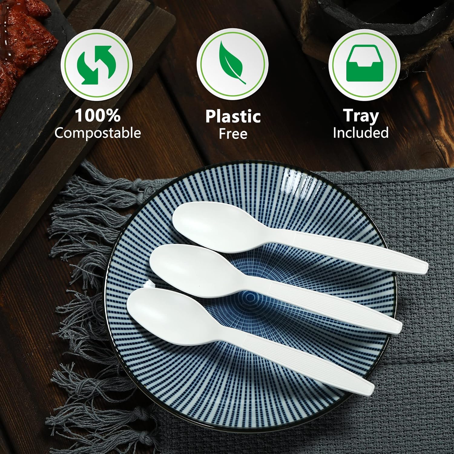 HERLLY Compostable Spoon,100 Biodegradable Silverware for Party,Large Disposable Utensils Eco Friendly Durable and Heat Resistant,Alternative to Plastic Spoon