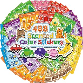 Scratch and Sniff Smelly Stickers for Kids, 32 Sheets, 8 Fruity Scents, 488 Colorful Scented Sticker Set for Skateboard, Waterbottle, Classroom Teacher Stickers for Kids’ Learning