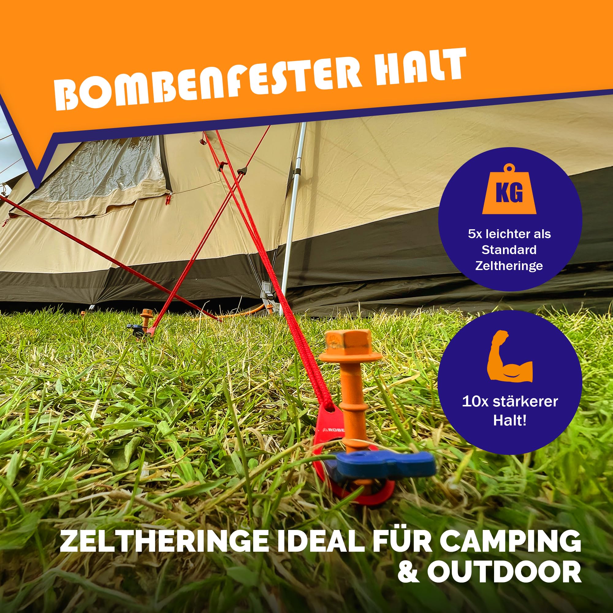 Peggy Peg – 12 Stück Schraubheringe Normal 20cm – Erdschrauben für weiche bis Harte Böden (85% Aller Böden) – Zeltheringe ideal für Camping & Outdoor – Zeltbefestigung für Planen, Vorzelte, Pavillons
