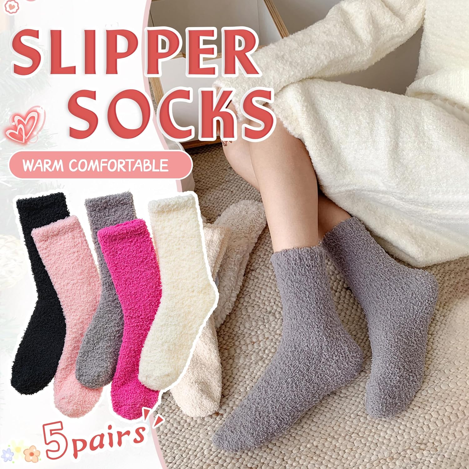 Eyean Womens Fuzzy Fluffy Slipper Socks Warm Winter Soft Thermal Plush Casual Sleep Cozy Home Socks - Image 2