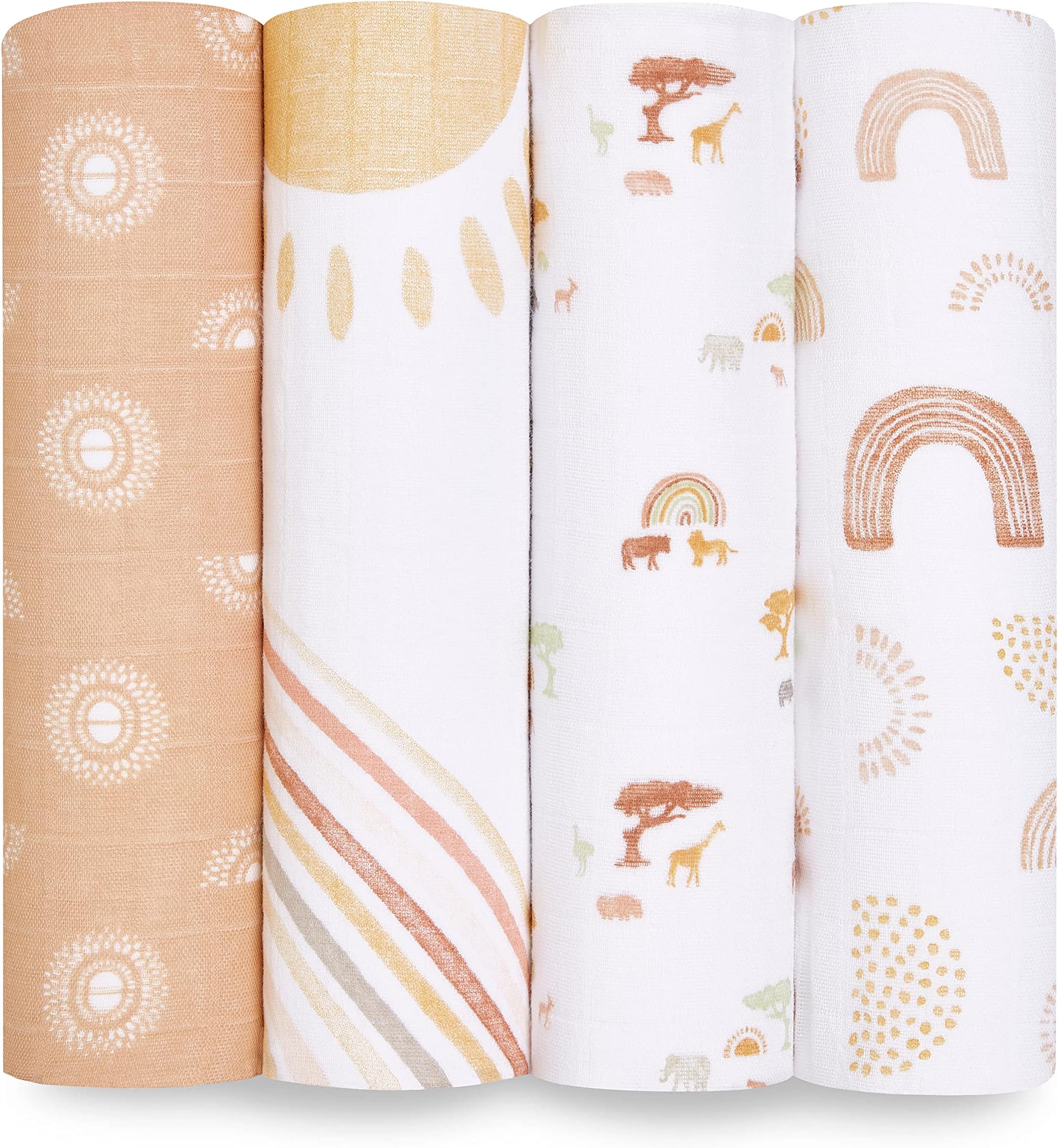 aden + anais 100% Cotton Muslin Swaddle & Receiving Blankets for Baby Girls & Boys, 120x120cm, Ideal Newborn & Infant Swaddling Wrap Set, Perfect Shower Gifts, 4 Pack, Keep Rising ASWC40016