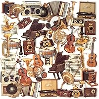 Vista 1 de Doraking 40PCS Musical Instruments Decals, Aesthetic Stickers for Music Room Basement Bands Teens Decorations, Piano Guitar Stickers for Water